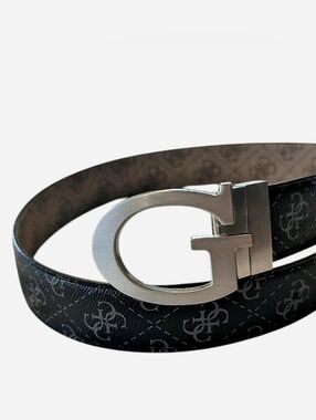 Guess Black Monogram Logo Belt with Silver G Buckle_ fit small - medium
